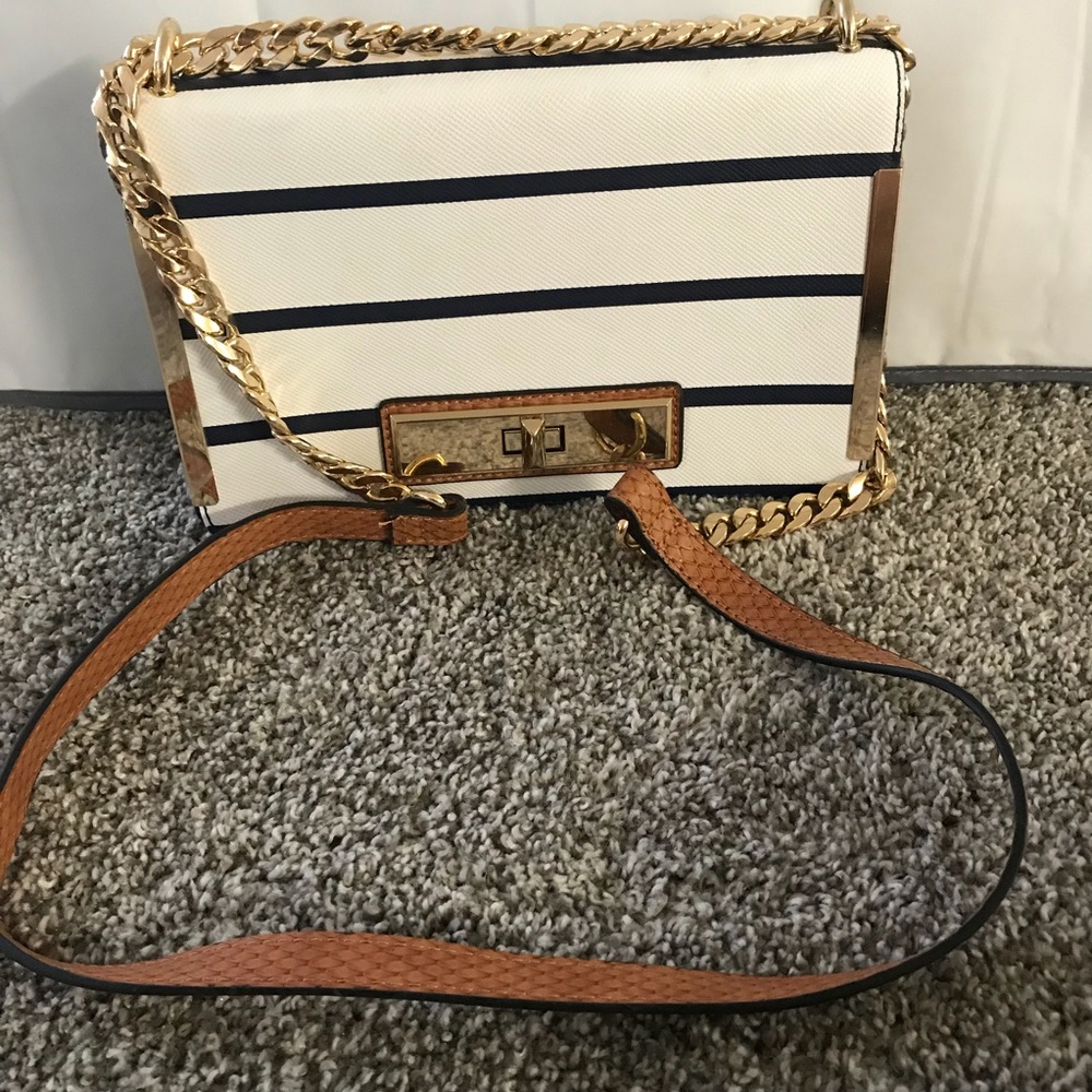 White and Navy blue stripes purse.